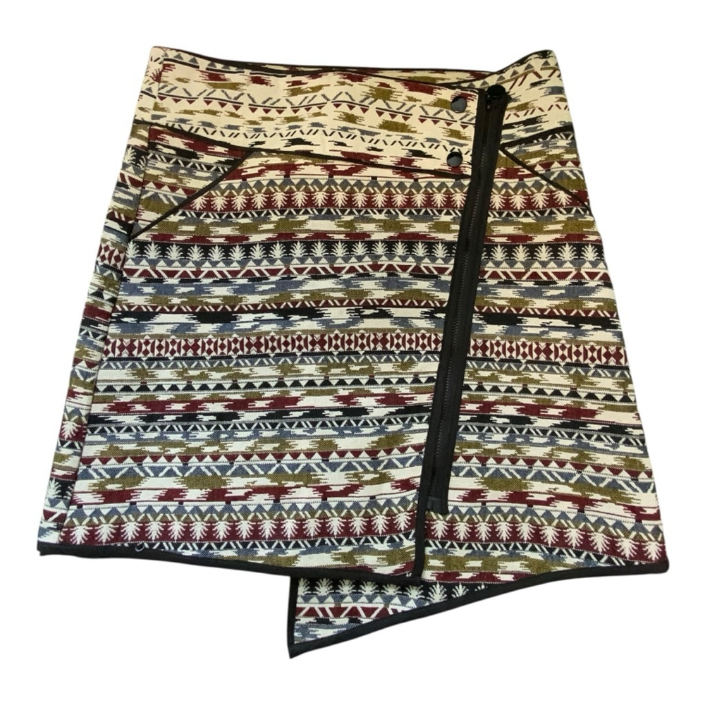 KENAR White Multicolor Aztec Print Asymmetrical Skirt Medium